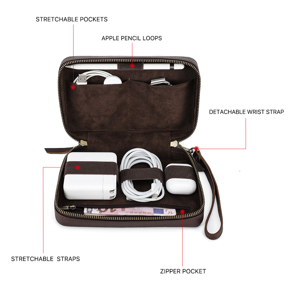 Genuine Leather Portable USB D - مراجعة Electronics Gadgets Bag وسعره