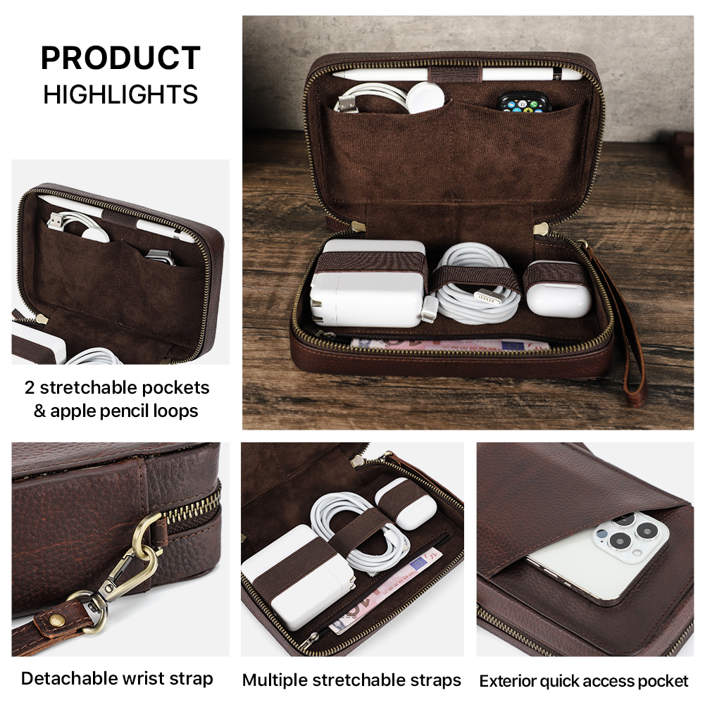 Genuine Leather Portable USB D - مراجعة Electronics Gadgets Bag وسعره